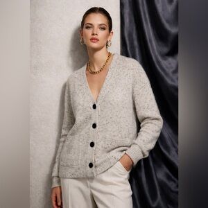 Club Monaco Cashmere Cardigan in Heather Grey Donegal